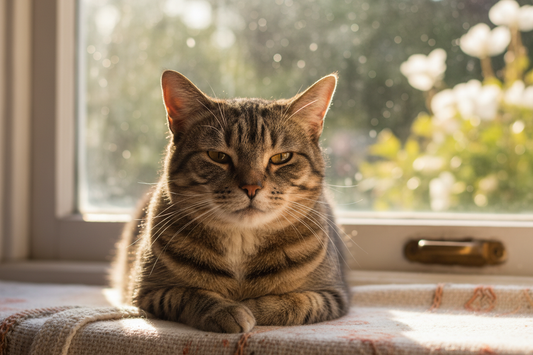 Older indoor cat ready for gentle interactive play