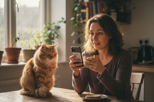 Cat parent learning what indoor cats need for enrichment