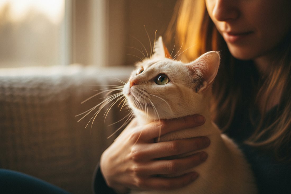 Cat and owner creating playful memories at home