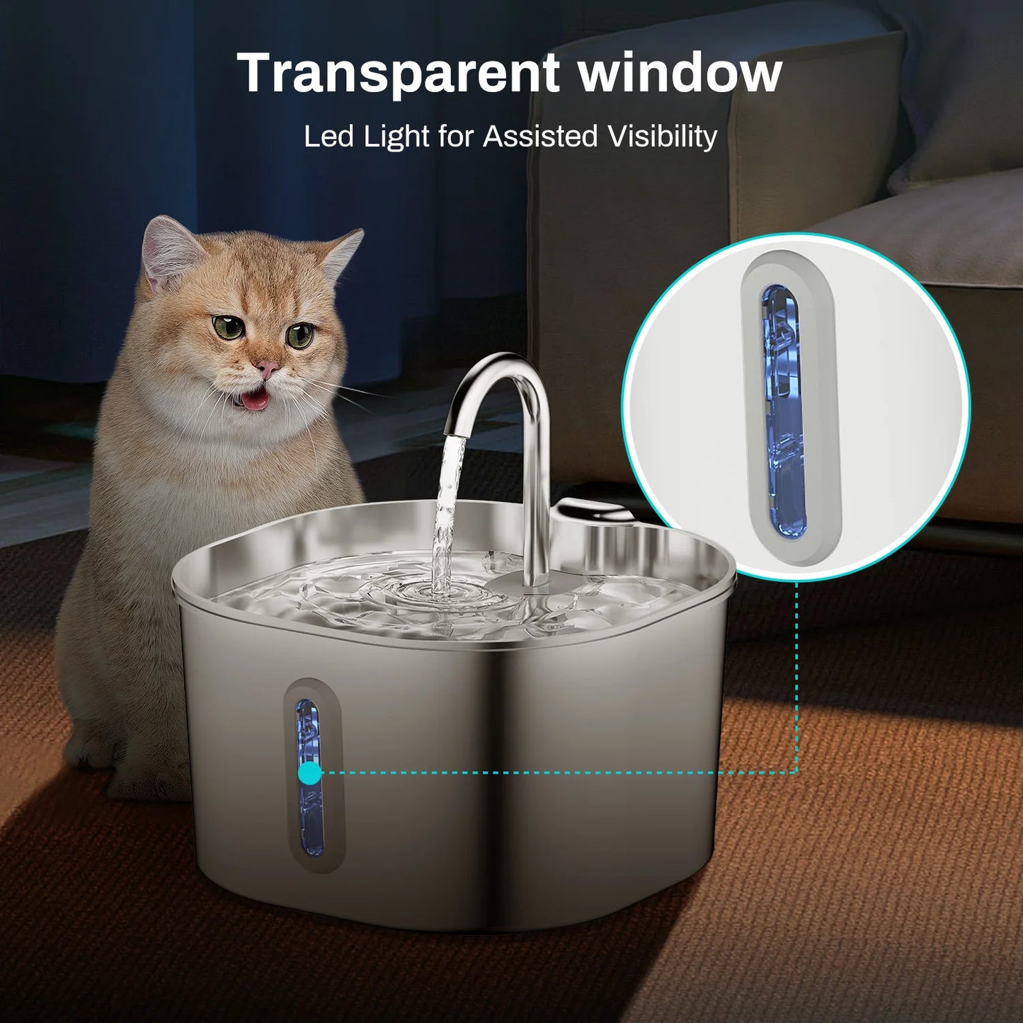 Filtered cat water fountain with easy refill design