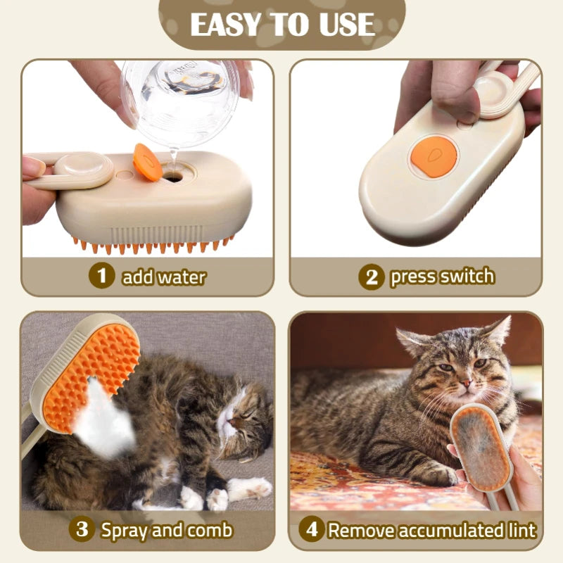 FurMist™ steam pet brush for smoother cat grooming