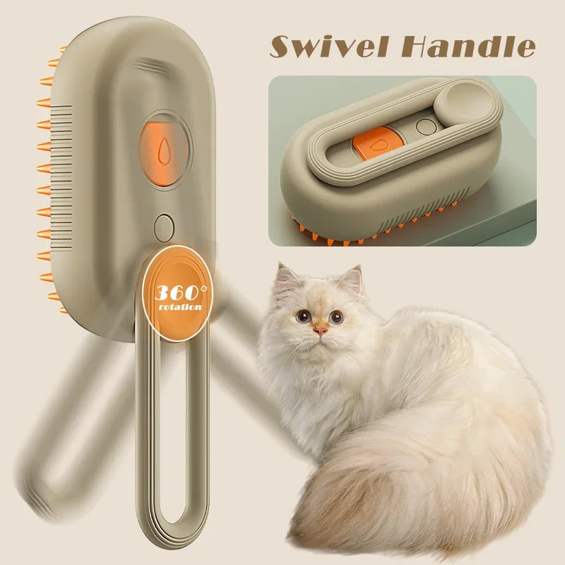 Cat grooming brush with mist support for indoor cats