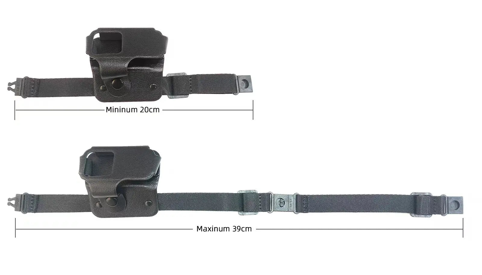 WhiskerView adjustable collar straps shown at 20 cm minimum and 39 cm maximum
