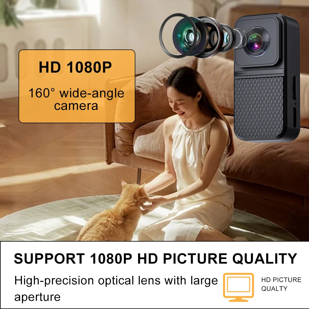 WhiskerView 1080p wide-angle camera feature graphic with cat and owner