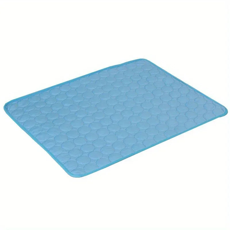 Blue CoolNest quilted cat cooling mat on a white background