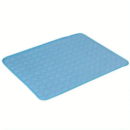 Blue CoolNest quilted cat cooling mat on a white background
