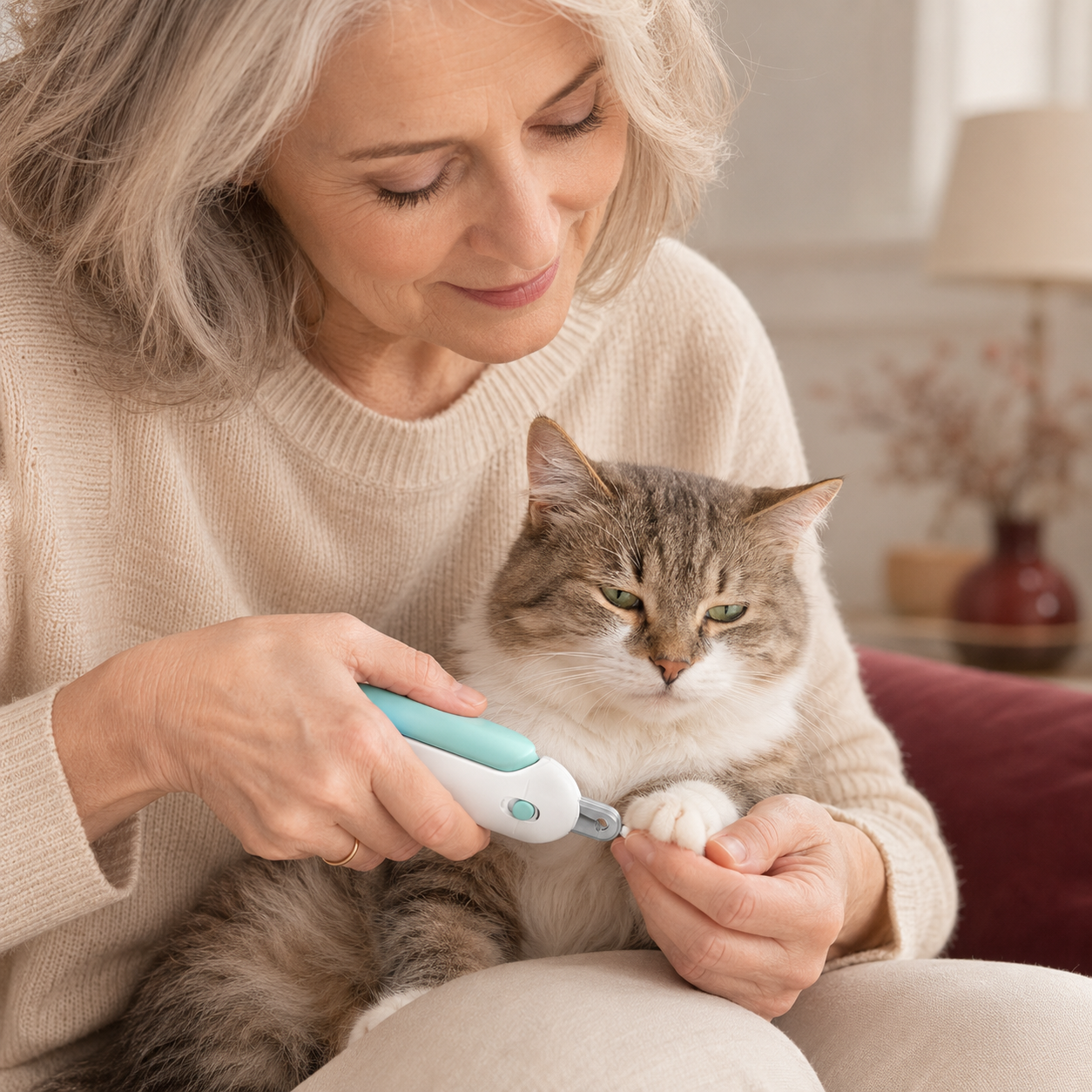 PawPerfect manual nail clipper used carefully on the clear nail tip
