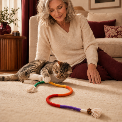 Silvervine Loop rope toy with two tassels used during supervised indoor play
