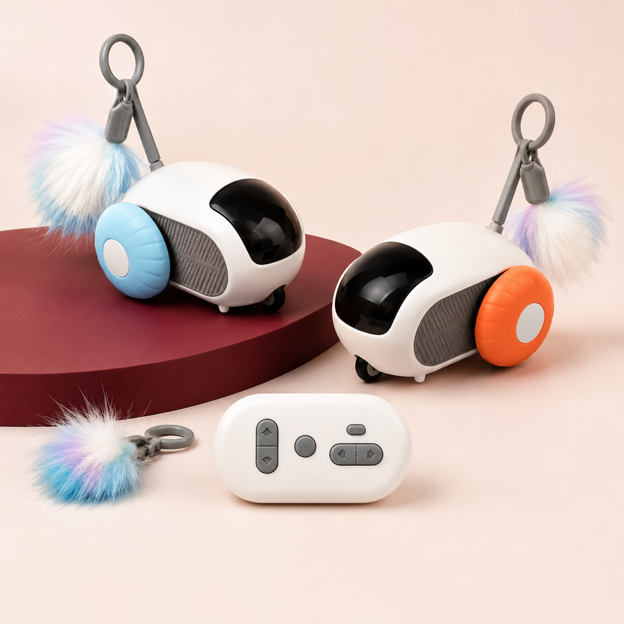 TurboPounce 2.0 remote cat toys in blue and orange with remote control