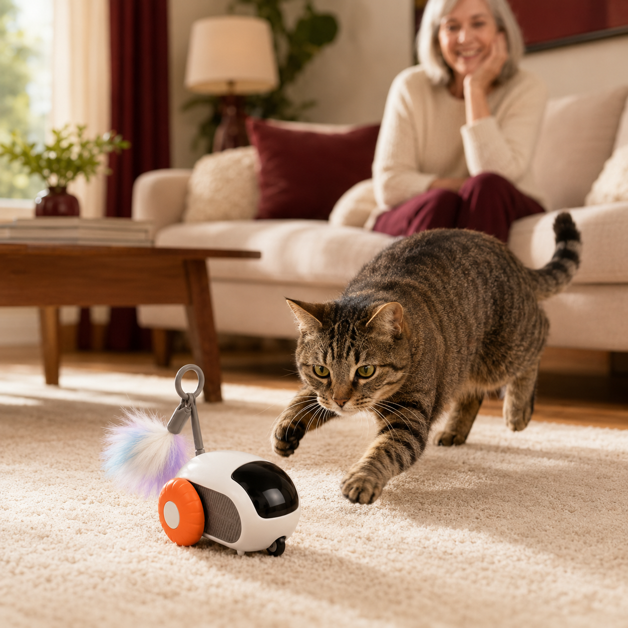 TurboPounce 2.0 supervised indoor-cat play in a warm living room